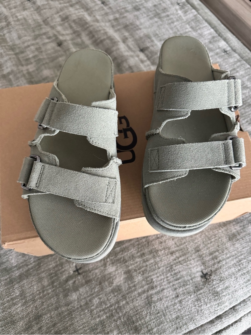 UGG Women's Double-Strap Suede Slide Sandals in Sage